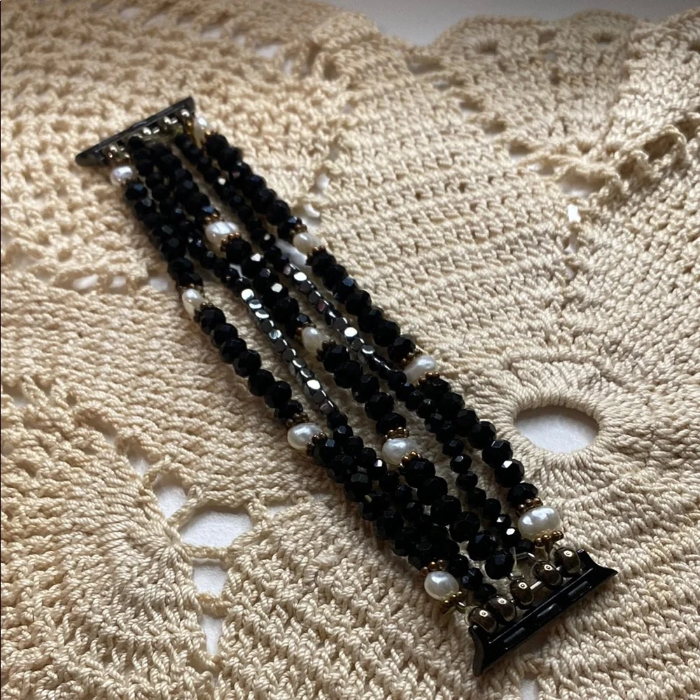 Elegant Black Beaded Bracelet Watch Band